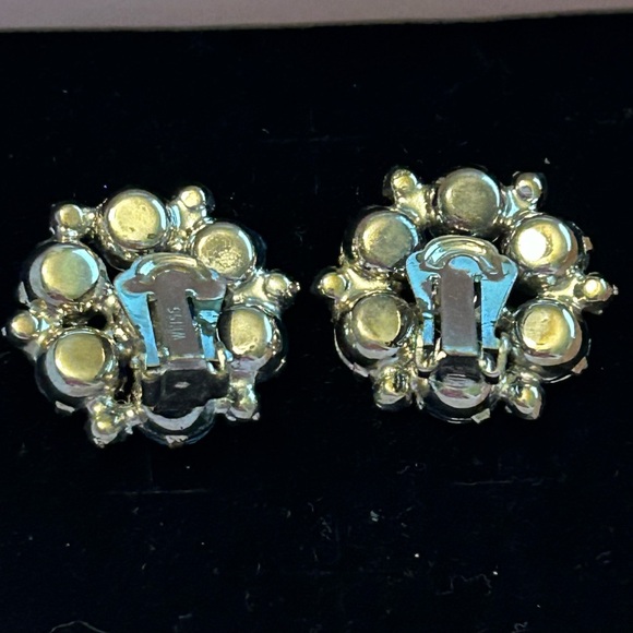 Vintage, sky blue, silvertone, clip-on, rhinestone earrings. - Picture 3 of 5